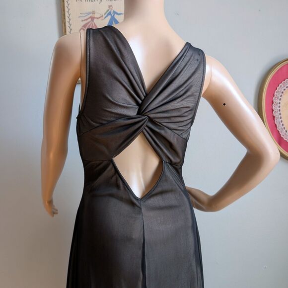Vintage 90s LA Glo Prom Gown Black Glitter Semi Sheer Whimsygoth Dress Size M - Picture 13 of 15